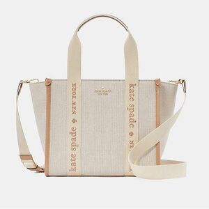kate spade Kip small Cream Canvas Tote with Tan Trim